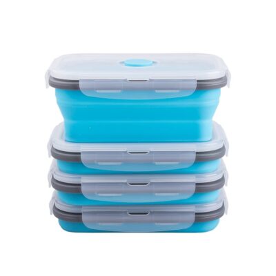 Collapsible Silicone Lunch Box – 4pcs Set (1 Large + 3 Same Size, Leak-Proof, Microwave & Freezer Safe, BPA-Free)