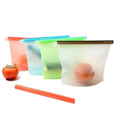 Premium Reusable Silicone Food Storage Bags – 4pcs Set (Leak-Proof, Freezer & Microwave Safe, BPA-Free)